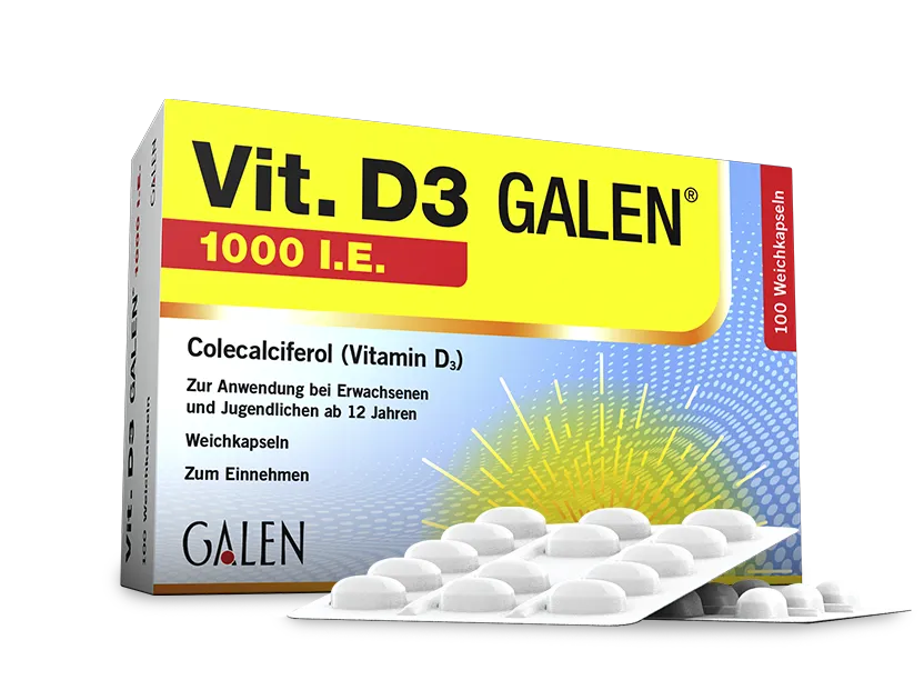Packshot Vit. D3 GALEN mit Inahlt davor
